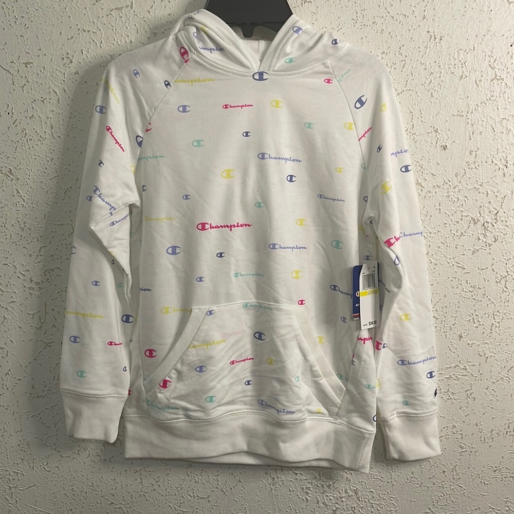Champion Girls' Multicolor Logo Script French Terry Pullover Hoodie - Picture 8 of 8